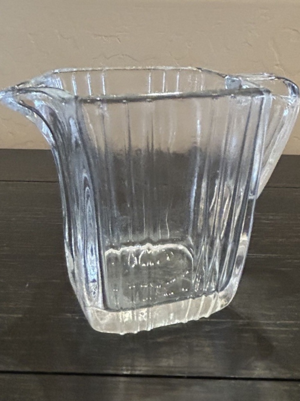 Vintage Art Deco Glass Creamer Syrup Pitcher Square Shape Vertical Ribbed Sides